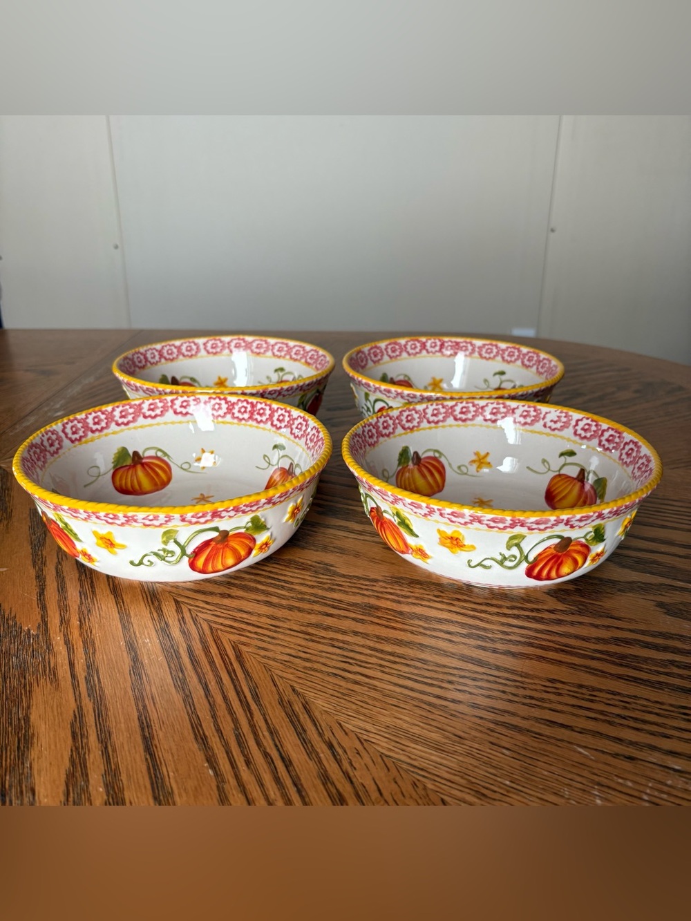 NEW Temptations by Tara Autumn Pumpkin Patch Ceramic Soup Bowls - Set of 4